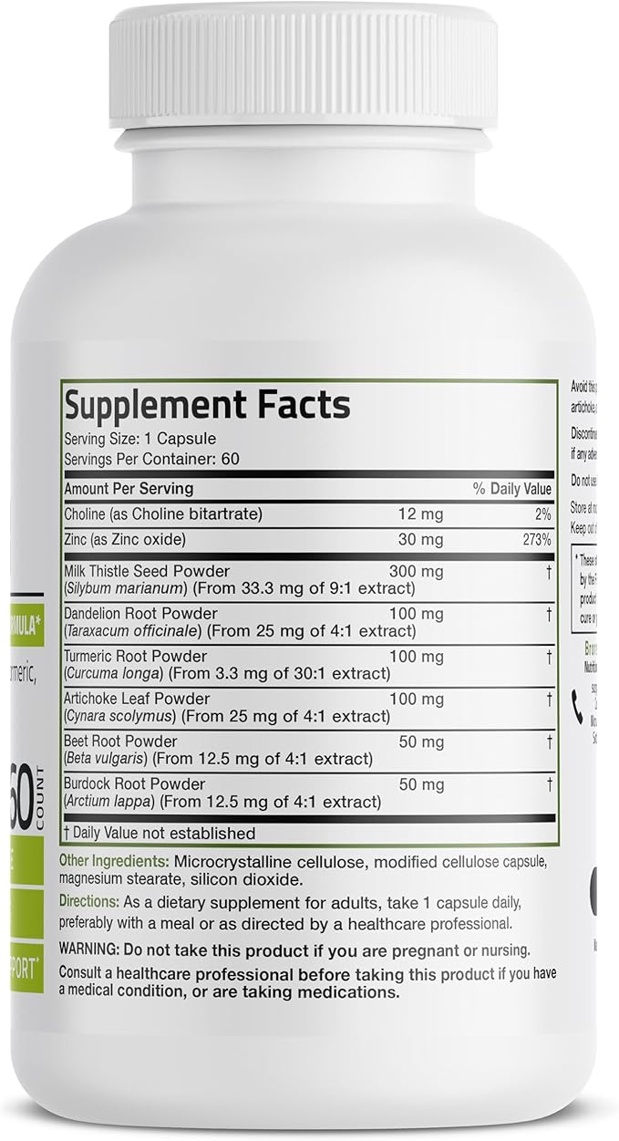 Bronson Liver Detox Advanced Detox & Cleansing Formula Supports Health Liver Function with Milk Thistle, Dandelion Root, Turmeric, Artichoke Leaf & More, Non-GMO, 60 Vegetarian Capsules