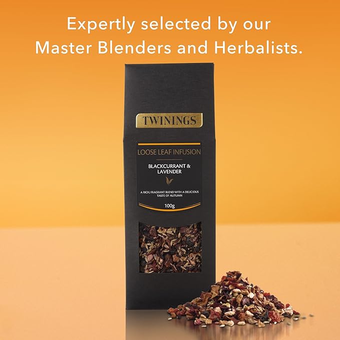 Twinings Blackcurrant & Lavender Loose Leaf Infusion Herbal Tea, 3.53 Ounce (100g) Pouch, Naturally Caffeine-Free, Enjoy Hot or Iced