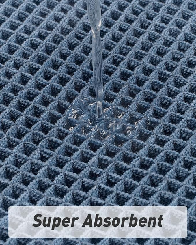 AMOAMI Upgraded Waffle Runner Rug Super Absorbent Non Slip Bath Mats for Bathroom Machine Washable Bathroom Runner Rug with Tassels, Ideal for Hallway Bedroom Laundry Room, 17" x 72", Blue