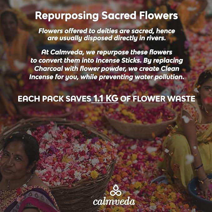 Sandal Rose Incense Sticks Natural - for Meditation Incense (40+ Sticks) Clean Charcoal Free Made from Upcycled Flowers | Sweet Woody Sandalwood for Calm Feel (Incienso De Rosas)