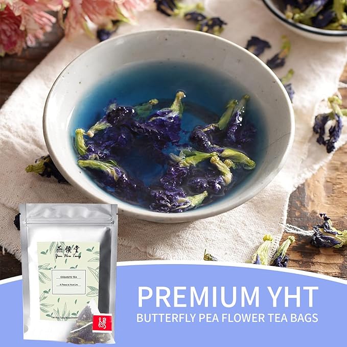 EILIN YHT Butterfly Pea Flower Tea Bags Organic Dried Flowers Natural Blue Tea 50 Counts