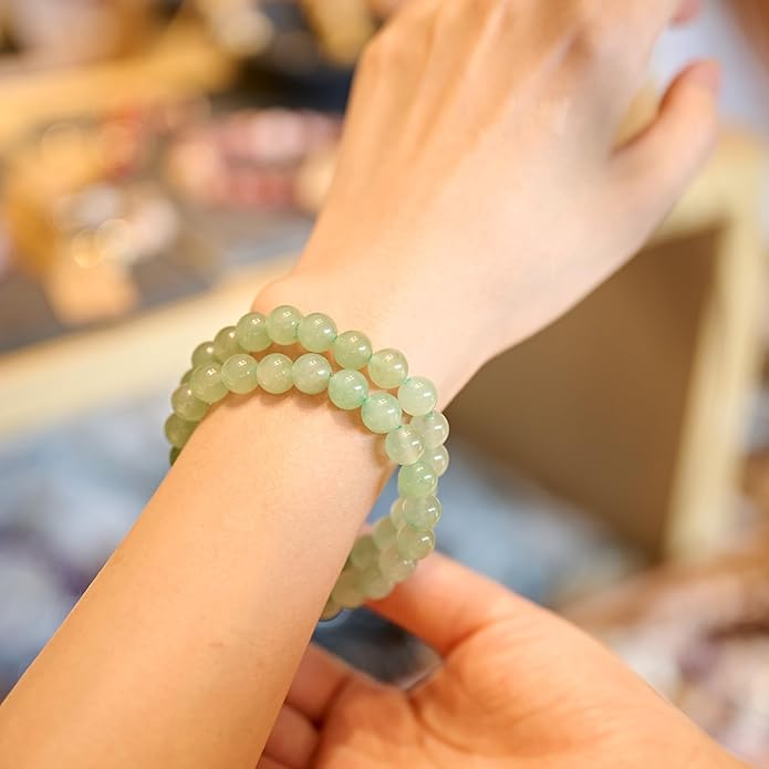 Bivei Natural Gemstone Semi Precious Healing Crystals Handmade Stretchy Round Beads Bracelet, Enhance Positive Energy