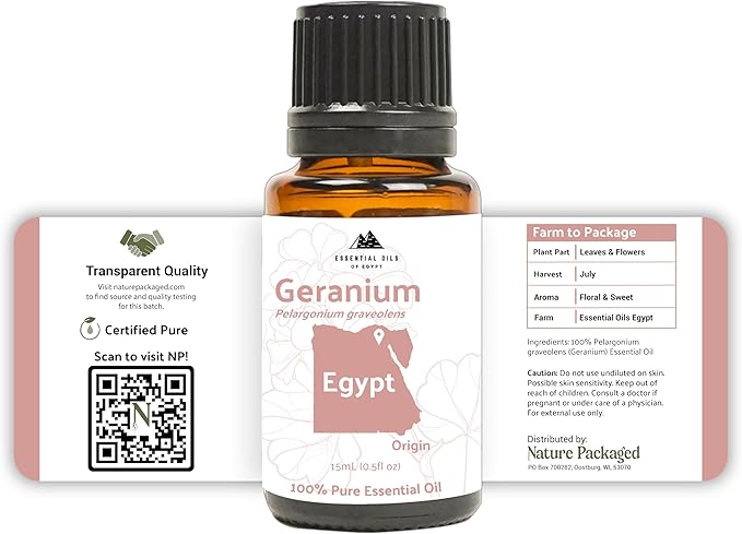 Geranium Essential Oil - Direct from Egypt Nile Delta - Pure Essential Oils for Body, Skincare & Balance - Natural Aceite de Geranio - 100% Pure Therapeutic Grade (15ml)