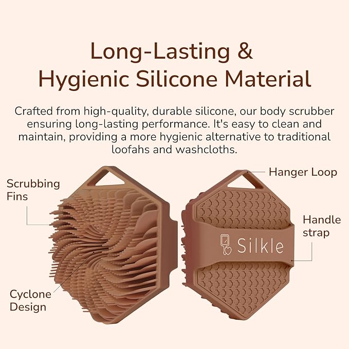 Silicone Body Scrubber - Exfoliating Bath Brush and Skin Cleanser - Shower Sponge for Gentle Body Scrub and Wash - Silicone Scrubbing Care Tool for a Refreshed and Renewed You - Brown