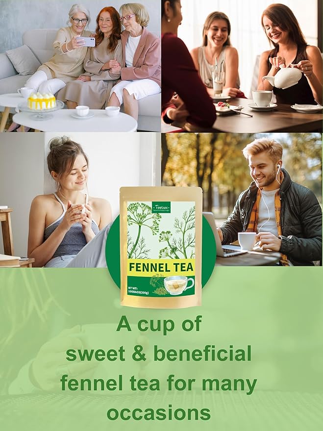 TeeLux Fennel Tea Bags, Pure & Natural Fennel Seeds Herbal Tea, Smooth & Light Spicy Flavor, Caffeine Free, 100 Count