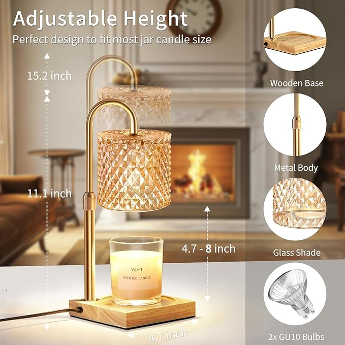 Candle Warmer Lamp with Timer Dimmer Adjustable Height, Lamp Candle Warmer for Jar Candles, Home Decor, for Women Birthday