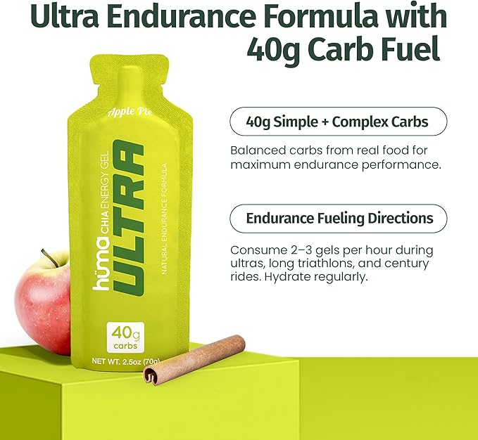 Huma Ultra - 40g Carbs Real Food Energy Gel with Ultra Endurance Formula - 20 Pack, Apple Pie