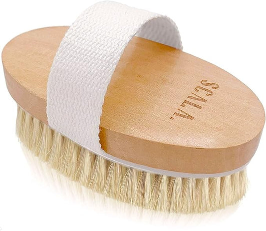 Dry Brushing Body Brush SCALA Natural Bristle Body Brush, Soft Body Exfoliating Brush Scrub for Dead Skin, Cellulite, Lymphatic Drainage, Blood Flow – Thicker & Stronger Medium Strength