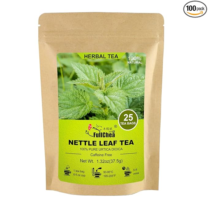 FullChea - Nettle Leaf Tea Bags, 25 Teabags, 1.5g/bag - Naturally Stinging Nettle Tea - Support Eye Health & Strengthen Bones