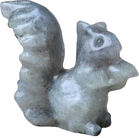 Moonstone Squirre Crystal Healing Stone Spiritual Meditation Pocket Figurine Statue Natural Gemston Hand Carved Polished Home Room Office Desk Decoration Gift Collect