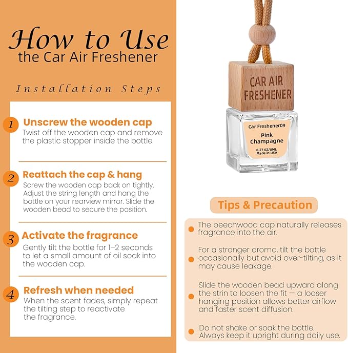 Car Air Freshener Hanging Diffuser – Long-Lasting Essential Oil Scent (Up to 60 Days) – Non-Toxic & Eco-Friendly – 2-Pack Auto Fresheners Made in USA