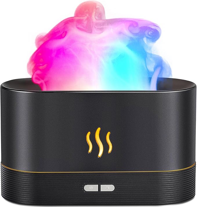 Essential Oil Diffuser,Humidifier with 7 Colors Flame Light,180ml Air Humidifiers for Bedroom, Home, Office, Gifts - Portable,Auto-Off Protection,4 Modes Mist(Black)