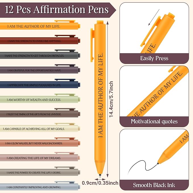 Kosiz 24 Pcs/12 Set Positive Affirmation Gifts Gratitude Spiral Notebooks with Pens Motivational Encouragement Notepads Daily Affirmations Journal for Women (Simple)