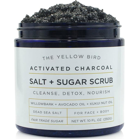 Activated Charcoal Face & Body Scrub – Natural Deep Cleansing Exfoliator for Smooth, Soft Skin – Gentle Salt & Sugar Scrub for Armpit & Foot Detox – For Men & Women – Made in USA