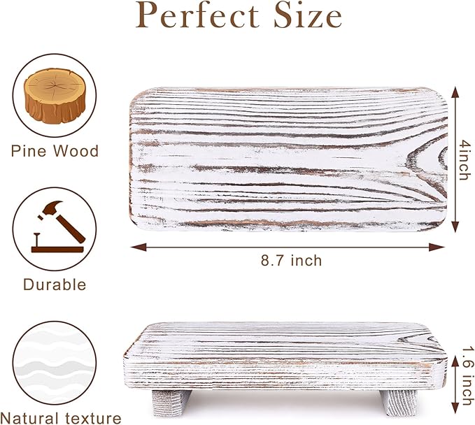 Bathroom Counter Organizer Wooden Display Stand White Pedestal Stand Kitchen Countertop Trays Decoration Small Wood Riser Dish Soap Dispenser Holder for Bathroom Decor Sink Accessories Vanity Tray