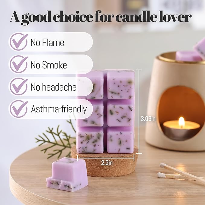DEVI Scented Wax Melts, Natural Soy Wax Cubes Strong Scent -Lavender& Eucalyptus, Wax Melts Cubes for Warmer, 4 Pack(24-Cubes)