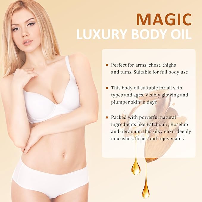 Magic Firming Oil Luxury Tightening Body Oil Full Body Use, Hydrate & Nourish Dry Skin, Fast-Absorbing and Non-Greasy with Sweet Almond Oil & Collagen for Women 3.38 oz
