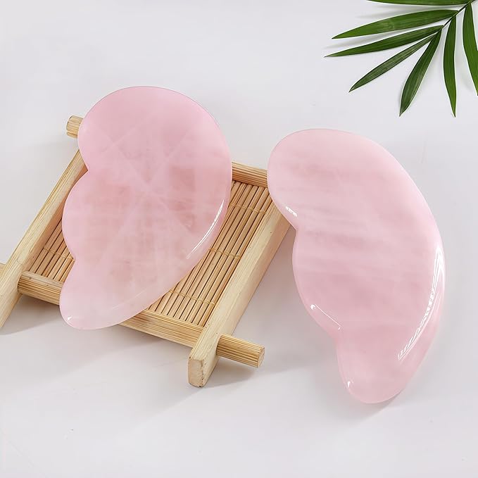 LZLRUN Rose Quartz Jade Roller Real Jade Gua Sha Board Mushroom Massager Face Lifting Tool Facial Guasha Massage Tool (Ear Shape)