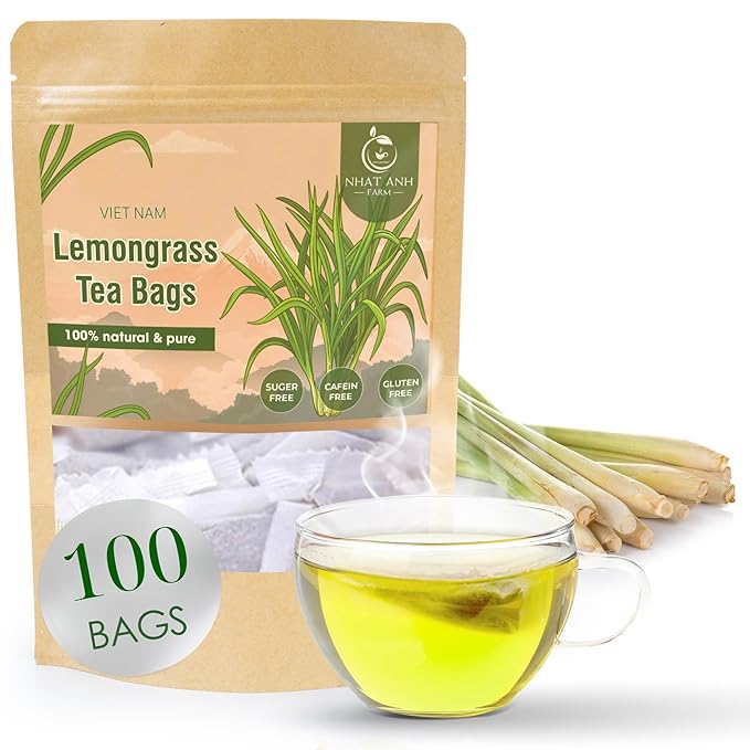 NHAT ANH FARM - Premium Lemongrass Tea Bags, 100 Lemongrass Tea Bags, 100% Natural Dried Lemongrass, Naturally Sweet Herbal Tea, Sugar-Free, Caffeine-Free, No Additives