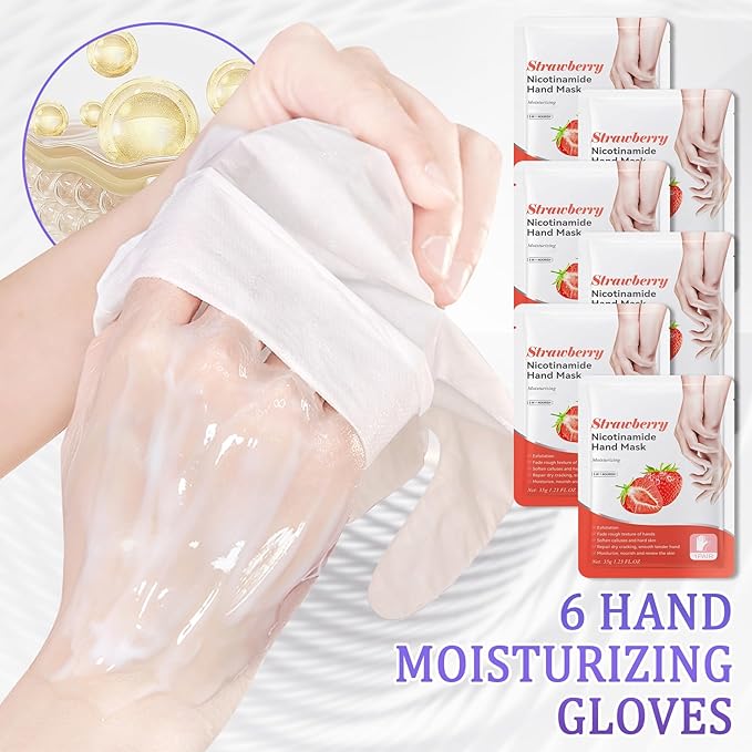 Hand Mask Moisturizing Gloves 6 Pack,Hydrating Hand Mask for Women,Soft Gloves for Dry Cracked Skin E