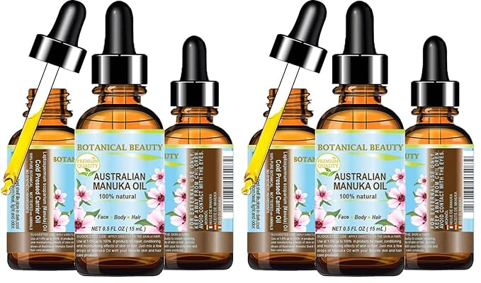 Botanical Beauty MANUKA OIL WILD GROWTH RAW 100% Natural VIRGIN UNREFINED Cold Pressed Carrier Oil. for Skin, Face, Hair, Lip and Nail Care Anti-Aging 0.5 Fl.oz.- 15 ml (Pack of 2)
