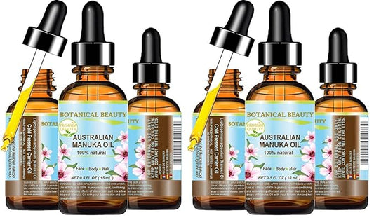 Botanical Beauty MANUKA OIL WILD GROWTH RAW 100% Natural VIRGIN UNREFINED Cold Pressed Carrier Oil. for Skin, Face, Hair, Lip and Nail Care Anti-Aging 0.5 Fl.oz.- 15 ml (Pack of 2)