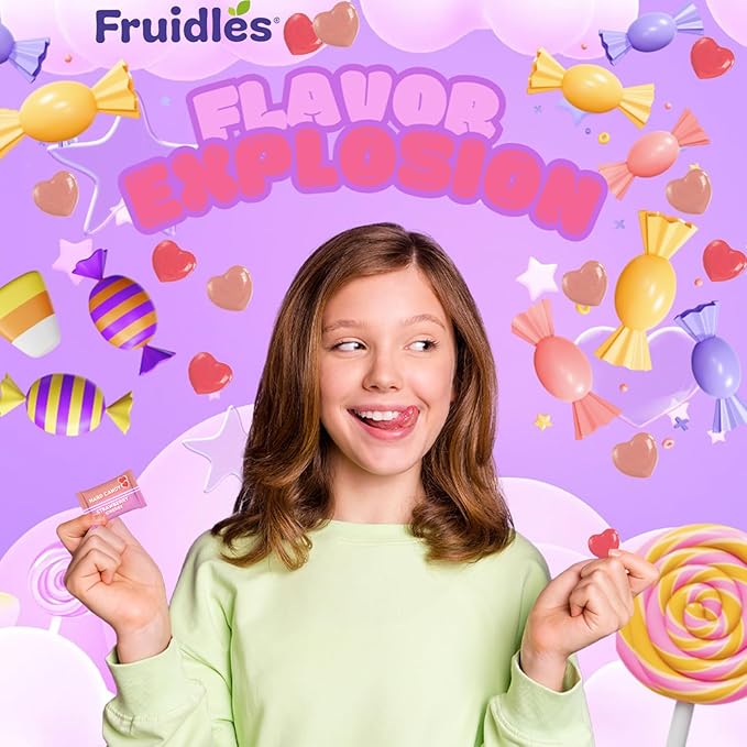 Fruidles Cherry & Strawberry Hearts Candy, Purple & Pink Heart Shaped Hard Candy Sucker Individually Wrapped in Foil, Made in Brazil (2 Pounds)