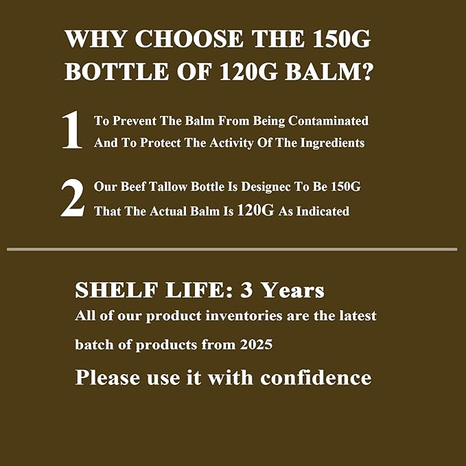 Tallow and Honey Balm - 120 ML Organic Grass-Fed Beef Balm - Deeply Moisturizing Body Cream - Beef Tallow for Face Body Lotion for Dry & Sensitive Skin