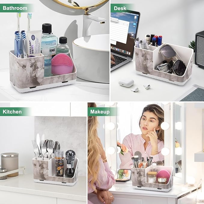 Toothbrush Holders for Bathroom Countertop Organizer, Kids Electric Toothbrush and Toothpaste Holder for Bathroom Organizers and Storage (White Marble Grain)