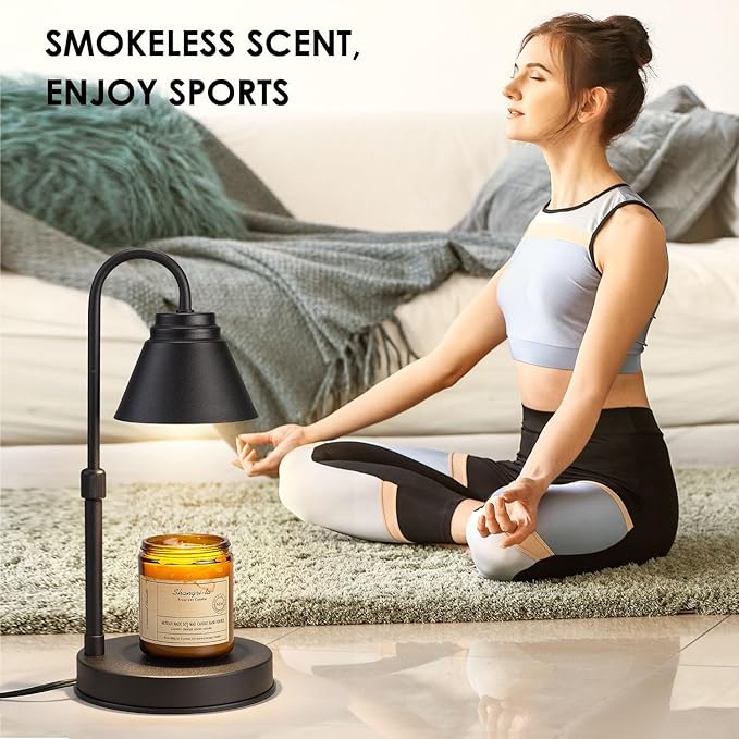 Candle Warmer Lamp - Timer & Dimmer w/ 2 Bulbs, Height Adjustable Candle Warmer for Bedroom, Home Decor, Black