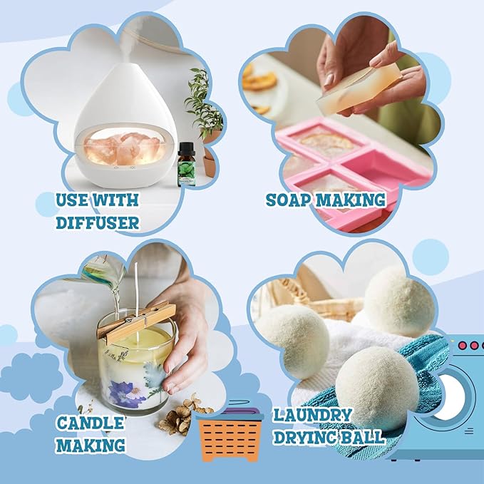 Laundry Fragrance Oils Set, SNOWSEN Clean Essential Oils for Diffuser, Wool Dryer Balls, Cotton Clean, Chamomile Bliss, Fresh Citrus, Lavender Field,Peppermint Burst, Lemon Zest, Freshie Scented Oil