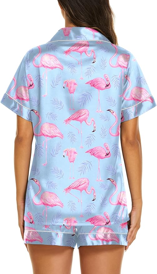 Ekouaer Silk Pajamas for Women Short Sleeve Sleepwear Soft Button Down Loungewear 2 Piece Satin Pjs Shorts Set S-XXL