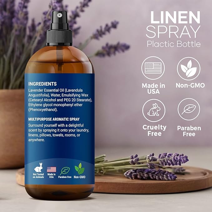 Lavender Linen Spray 8 fl oz - Refreshing Fabric Refresher & Pillow Spray for Bedding, Bed Sheets & Room - Soothing Room Mist - Nexon Botanics