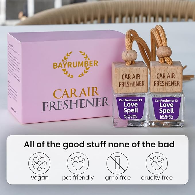 Car Air Freshener Hanging Diffuser – Long-Lasting Essential Oil Scent (Up to 60 Days) – Non-Toxic & Eco-Friendly – 2-Pack Auto Fresheners Made in USA