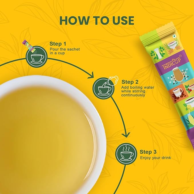 INDICUP Instant Chai Tea Latte Lemongrass Ginger Premix | True Indian Taste Tea Powder | Ready Mix Tea | 10 Single Serve Sachets | 220g (7.76 Ounce)