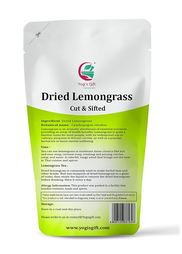 Dried Lemongrass 4 oz | Cut and Sifted Loose Leaf | Aroma Rich Lemon Grass | by Yogi's Gift ®