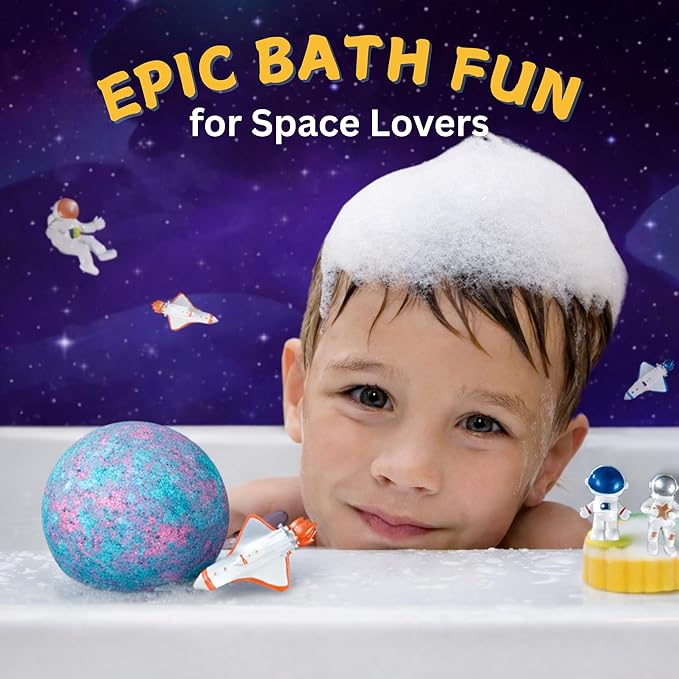 EvolutionUSA Space Bath Bombs for Boys & Girls, 6 Planet Bath Balls with Toy Hidden Inside, Organic Hypoallerganic Childrens Bathbombs, Cosmic Fun Space Surprise, Gift Set Birthday, Christmas, Easter