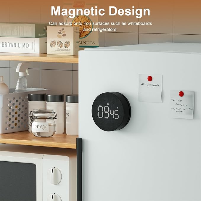 AVINIA Desk Timer for Productivity Magnetic Digital Kitchen Timer Rechargeable Fabric Mesh Cover 99 Mins Countdown/Count Up Stylish Efficana Konah Home Timmer for Cooking-Black