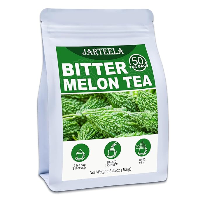 Jarteela - Bitter Melon Tea Bags - 2g x 50 Count - Premium Dried Momordica Charantia - Non-GMO - Caffeine-free - Natural Wellness Herbal Tea for Digestive Support