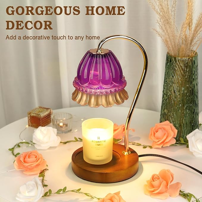 Flower Candle Warmer Lamp with Timer, Wax Warmer, Height Adjustable, Birthday Gifts for Women, Mom, Sister, Candle Lamp Warmer Gifts, Electric Dimmable Candle Warmer, Vintage Home Decor