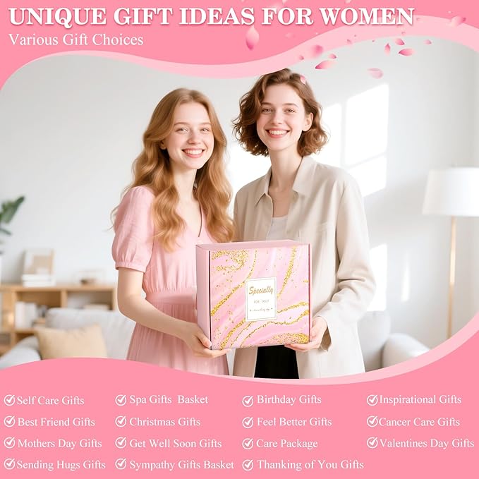 Get Well Soon Gift Baskets for Women Self Care Gifts, Birthday Gifts for Women, Sympathy Gift Spa Birthday Gifts Mothers Day Gifts for Mom Her Wife Sister Friend Best Girlfriend Mothers, Pink