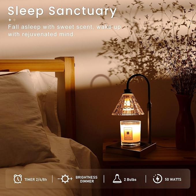 Candle Warmer Lamp with Dimmer, 2H/4H/8H Timer, Compatible with Yankee Candle Large Jar Candle, Home Decor Gift for her, Birthday Gift for mom, Home Scented Jar Candles Heater (Black)