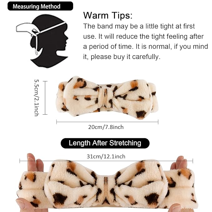 WHAVEL Hairband, 6 Pack Leopard Spa Headband Makeup Headband for Washing Face, Microfiber Bow Headbands Facial Fluffy Hair Band for Washing Face, Ideal for Skincare, Yoga, Shower, Party