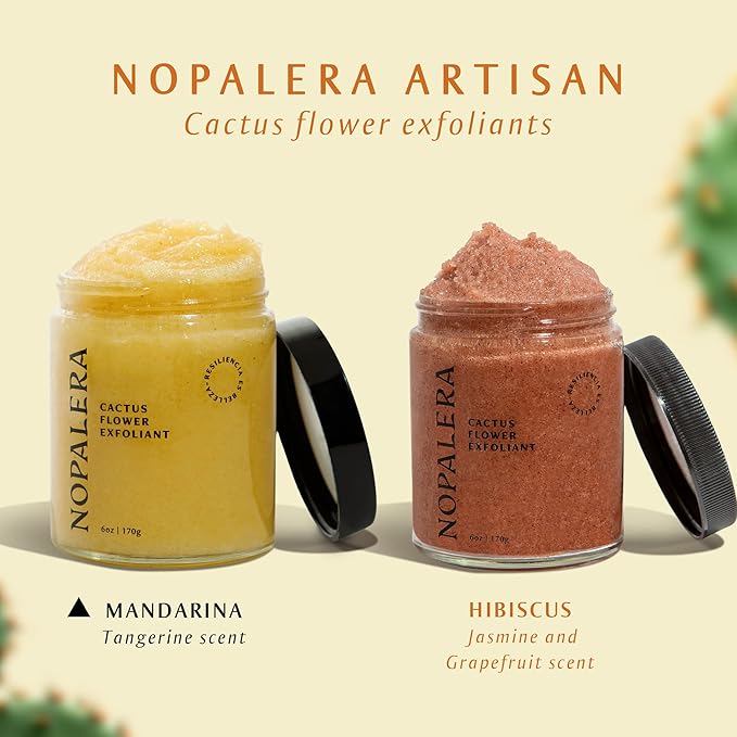 Nopalera Mandarina Cactus Flower Exfoliant - Face & Body Scrub, 3-in-1 Cleanser, & Moisturizer, Vegan, Cruelty-Free, Natural Citrus Scent, Dye Free, 6 oz.