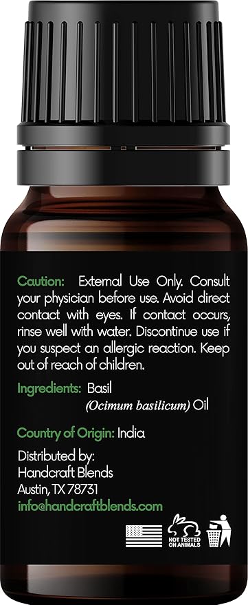 Handcraft Blends Basil Essential Oil – 0.33 Fl Oz – Pack of 2 – 100% Pure and Natural – Premium Grade Essential Oil for Diffuser and Aromatherapy, Skin, Massage, Candle and Soap Making Fragrance