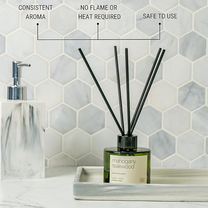 Craft & Kin Reed Diffuser Set Oakwood, Mahogany & Vetiver, Fall Reed Diffusers for Home, Fragrance Diffuser Sticks, Oil Diffuser Sticks, Oil Diffuser with Sticks, Reed Diffuser for Men