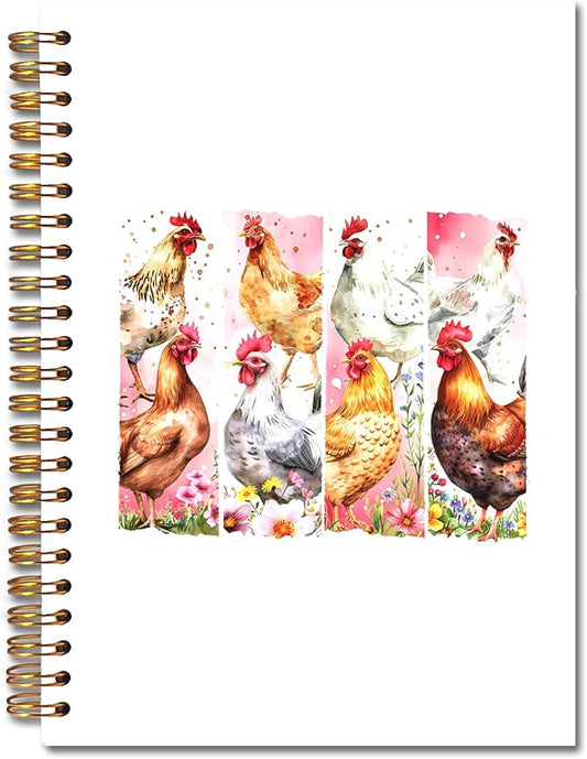 Floral Chicken Spiral Notebooks, Chickens Lover Gifts Journal, Chicken Mom Lady Gifts Journals for Writing, Funny Farm Animal Rooster Hen Notebook for Note Taking, 5.5x8.3 Inch