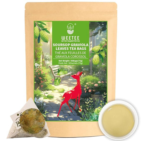 WT WEETEE Soursop Leaves Tea Bags 50 Count, Made with 100% Pure Soursop Graviola/Guanabana Leaves, Natural Caffeine-free Herbal Tea, Corn Fiber Tea Bags