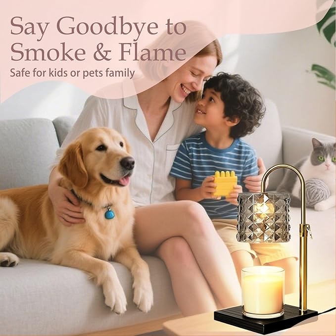 Candle Warmer Lamp with Timer & Dimmer, Adjustable Height Flameless Wax Melt Warmer for Jar Candles, Birthday Gifts for Mom Women Men Friend Sister, House Warming Gift New Home Decor (Grey)