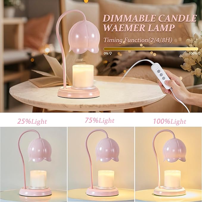 Candle Warmer Lamp Pink, Dimmable Scented Wax Melt Warmer with Timer, Lamp Candle Warmer for Womens Gifts, Housewarming Gifts for Home Bedroom Decor, Xmas Birthday Gifts for Mom